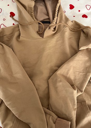 Bej Kapüşonlu Salaş Kadın Sweatshirt - Görsel 4