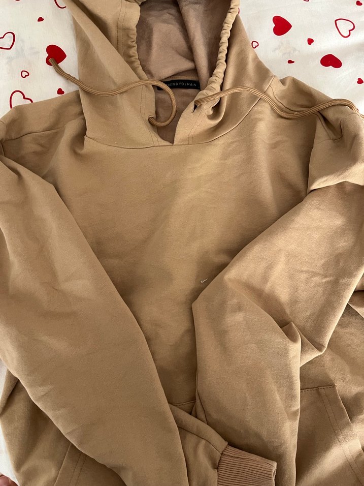 Bej Kapüşonlu Salaş Kadın Sweatshirt - Görsel 4