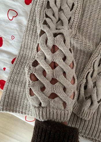 Gri V Yaka Örgü Kadın Kazak - Görsel 3