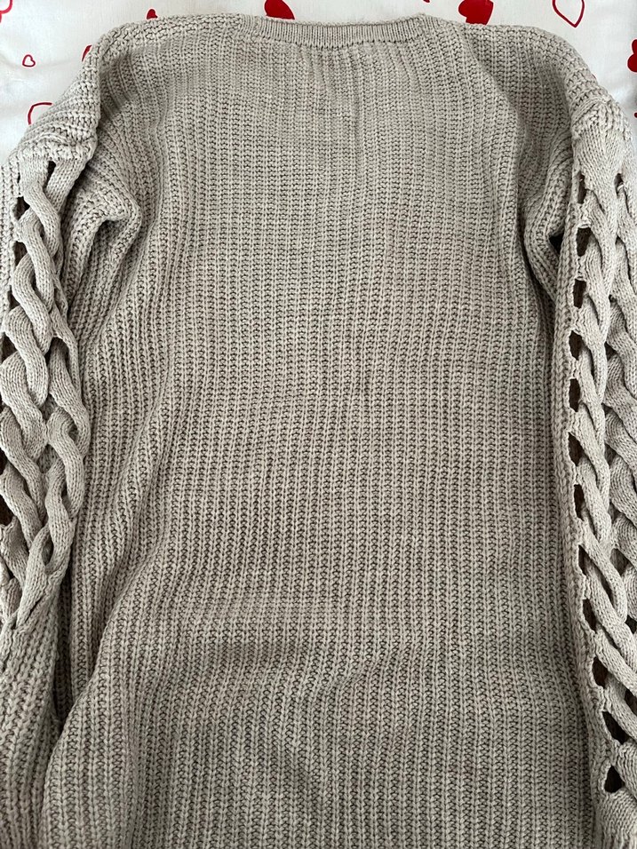 Gri V Yaka Örgü Kadın Kazak - Görsel 4