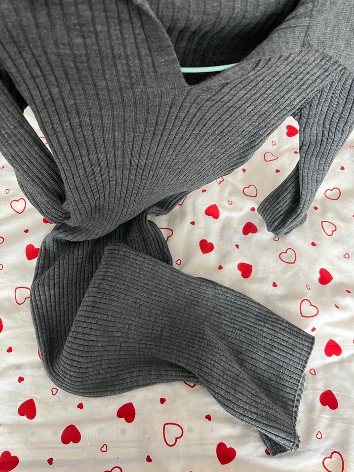 Gri Fitilli Kadın Triko Elbise - Görsel 3