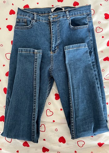 Düğmeli Mavi Midi Kot Pantolon - Görsel 5