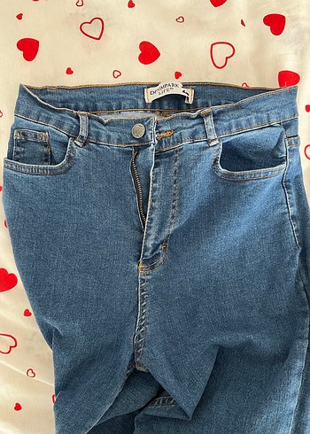 Düğmeli Mavi Midi Kot Pantolon - Görsel 3