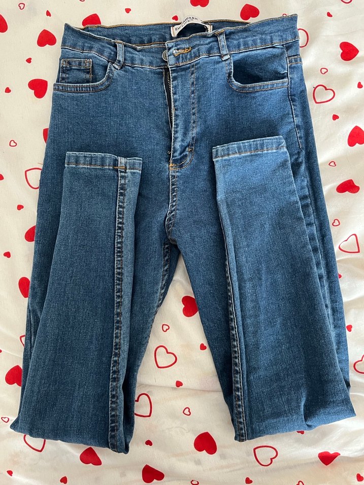 Düğmeli Mavi Midi Kot Pantolon - Görsel 5