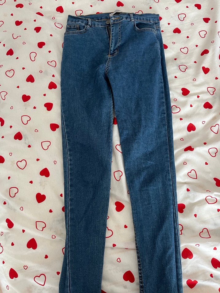 Düğmeli Mavi Midi Kot Pantolon - Görsel 4