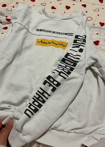 Beyaz Baskılı Kadın Sweatshirt - Görsel 3