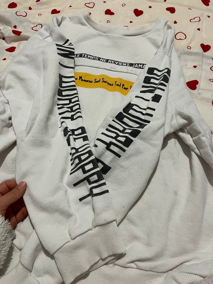 Beyaz Baskılı Kadın Sweatshirt - Görsel 4