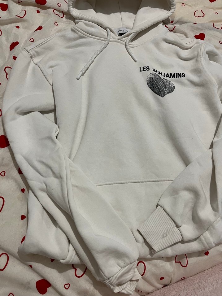 Beyaz Kapüşonlu Uzun Kollu Sweatshirt - Görsel 2