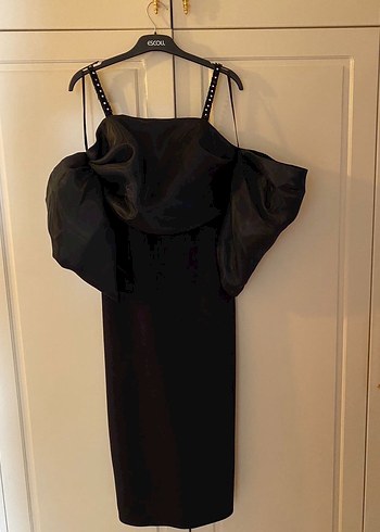 Siyah Drapeli Uzun Abiye Elbise - Görsel 4