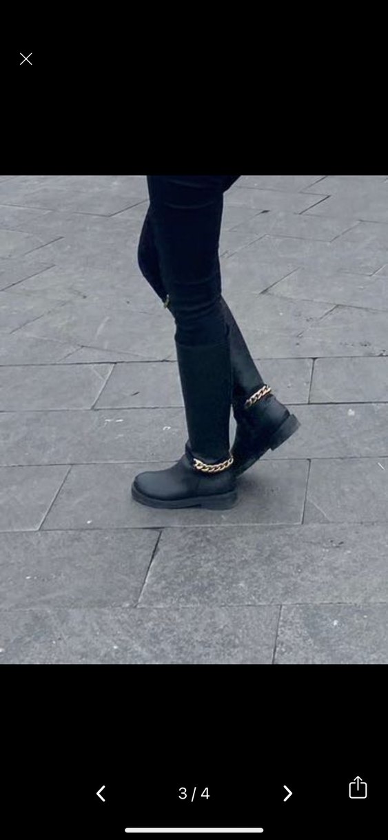 Zincir Detaylı Kadın Siyah Deri çizme - Görsel 2