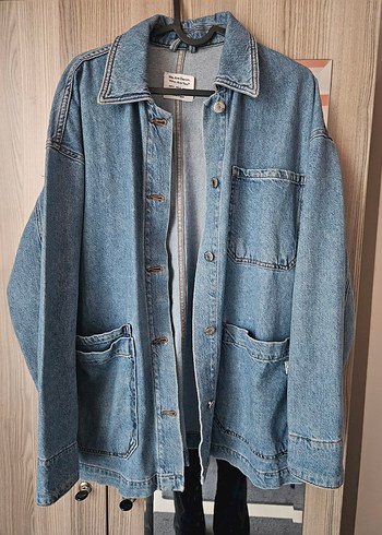 Pull and Bear Pull&Bear Midi Boy Rahat Kesim Mavi Kot Ceket