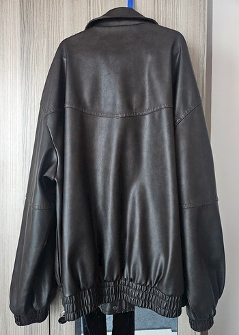 m Beden Bershka Midi Boy Rahat Kesim Kahverengi Suni Deri Biker Ceket