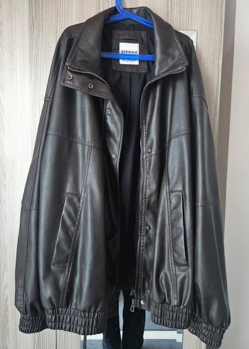 Bershka Bershka Midi Boy Rahat Kesim Kahverengi Suni Deri Biker Ceket