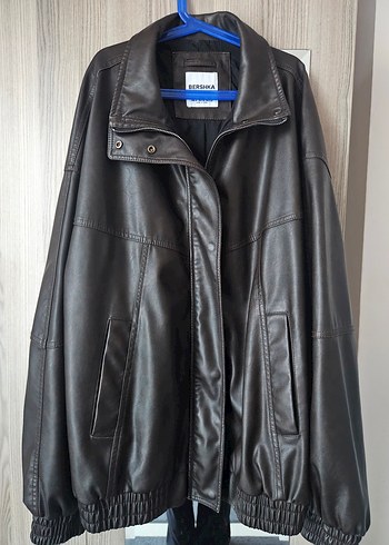 Bershka Midi Boy Rahat Kesim Kahverengi Suni Deri Biker Ceket