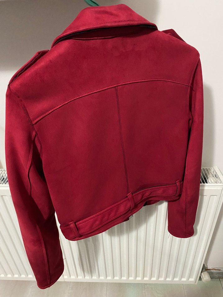Bershka Kırmızı Bordo Süet Biker Ceket — görsel 2/4