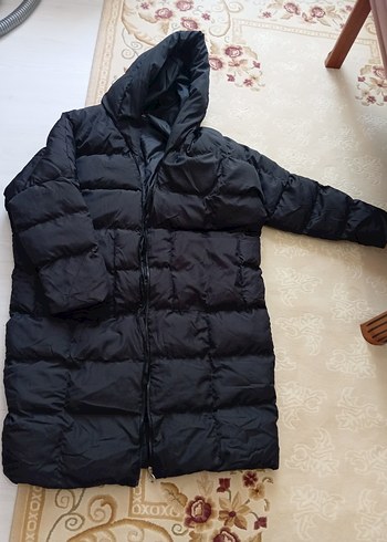 Siyah Kapüşonlu Midi Kadın Kışlık Mont