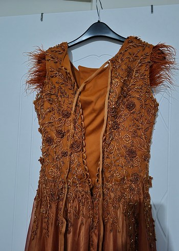 turuncu Nakışlı Uzun Kadın Abiye - Görsel 2