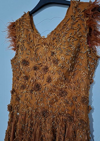 turuncu Nakışlı Uzun Kadın Abiye - Görsel 3