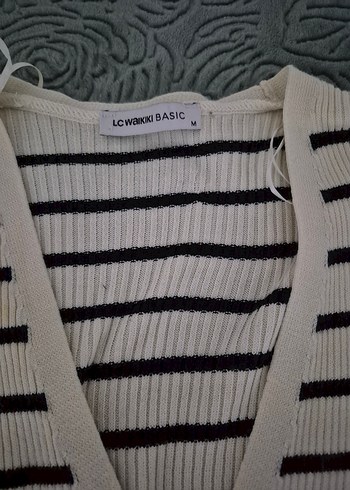 Siyah Çizgili V Yakalı Kadın Triko - Görsel 4