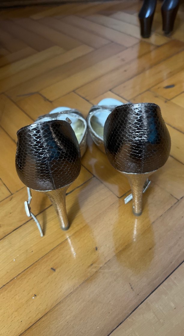 Bej Yılan Desenli Platform Topuklu Kadın Ayakkabı - Görsel 2