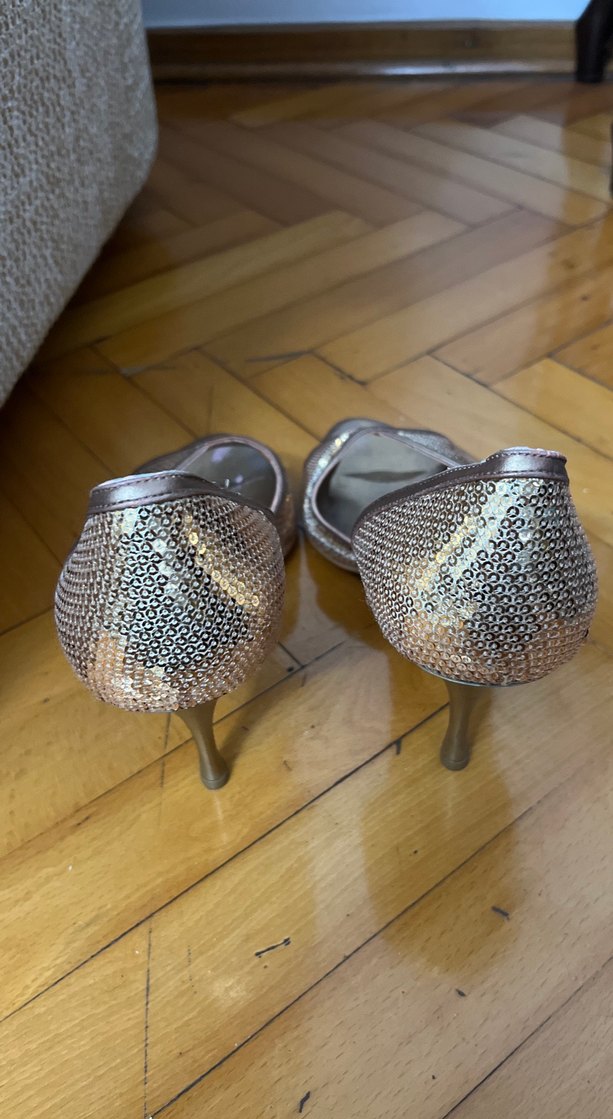 Altın Renkli Yılan Desenli Stiletto Topuklu - Görsel 2