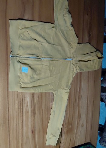 Sarı fermuarlı sweatshirt kapşonlu