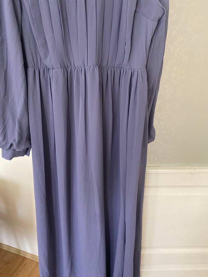 Kadın Mor Uzun Piliseli Keten Elbise - Görsel 2