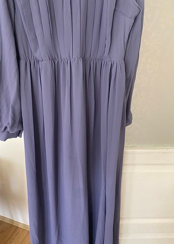 Lila Uzun Kollu Piliseli Kadın Elbise - Görsel 2