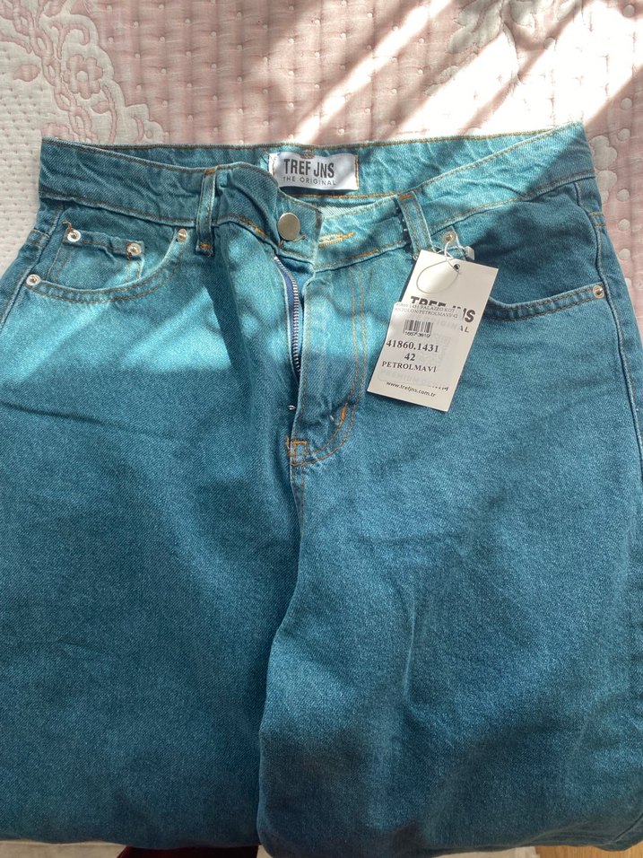 Kadın Mavi Midi Denim Geniş Kesim Pantolon - Görsel 2