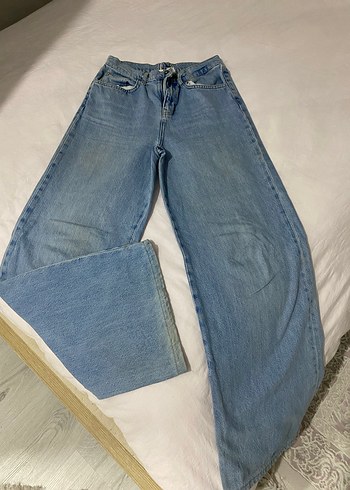 Kadın Mavi Midi Boy Bol Kesim Denim Pantolon