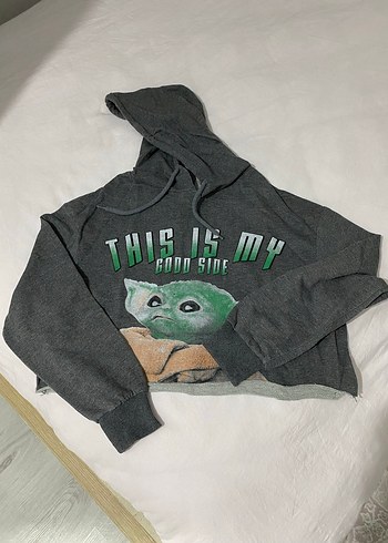 Kapüşonlu Gri Desenli Kadın Sweatshirt