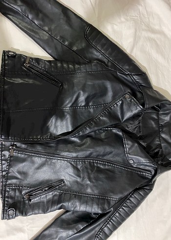 Siyah Deri Biker Ceket