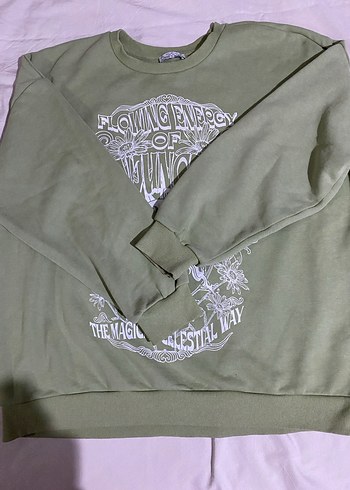 l Beden yeşil Renk Yeşil Baskılı Kadın Sweatshirt