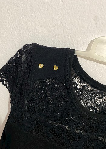 m Beden Dantel Detaylı Siyah Elbise