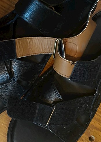 Erkek Siyah Deri Tokalı Sandalet - Görsel 6