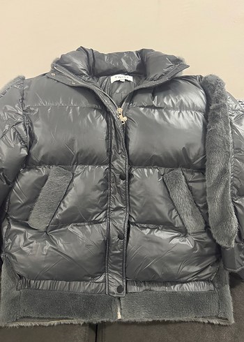 Gri twist yumuşacık Midi Kışlık Kadın Mont - Görsel 5