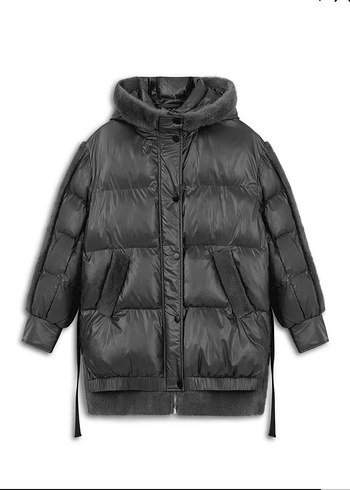 Gri twist yumuşacık Midi Kışlık Kadın Mont - Görsel 2