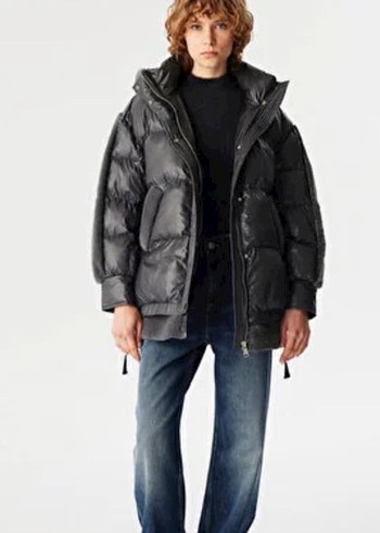 Gri twist yumuşacık Midi Kışlık Kadın Mont - Görsel 11