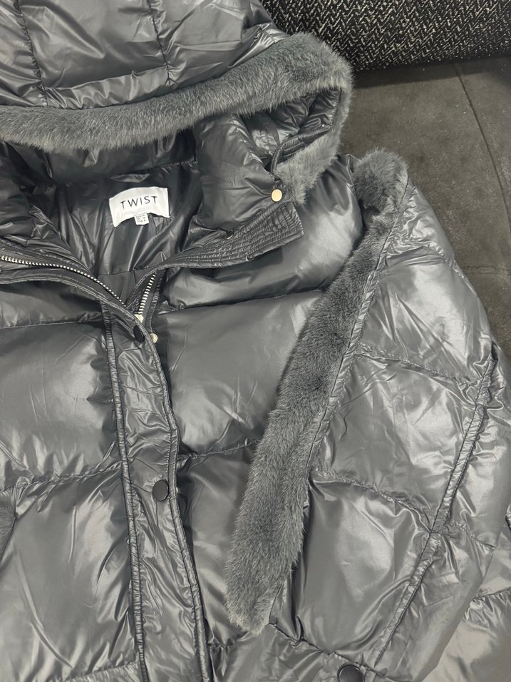 Gri twist yumuşacık  Midi Kışlık Kadın Mont - Görsel 4