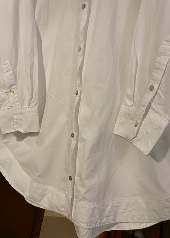 Massimo Dutti Düğmeli Beyaz Keten Kadın Gömlek