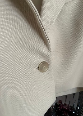 s Beden ten rengi Renk Bej Düğmeli Midi Kadın Blazer Ceket