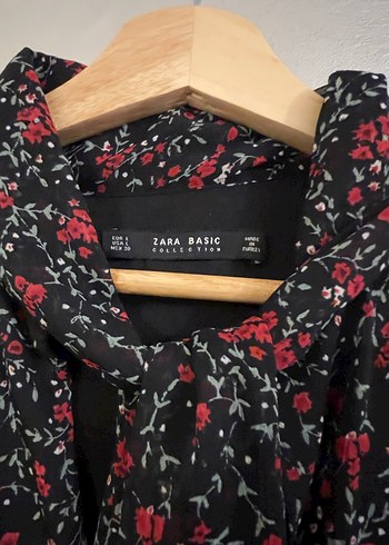 Zara Çiçek Desenli Uzun Kollu Mini Elbise