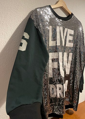 s Beden gri Renk Gri Payetli Kadın Sweatshirt
