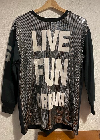 Gri Payetli Kadın Sweatshirt