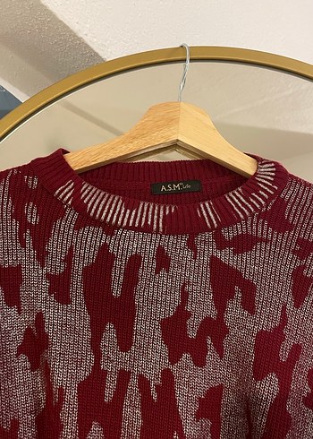 H&M Bordo Yılan Desenli Örgü Kadın Hırka