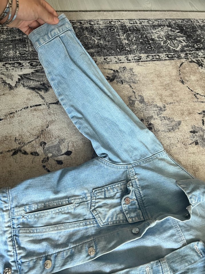 Düğmeli Mavi Denim Kadın Ceket - Görsel 4