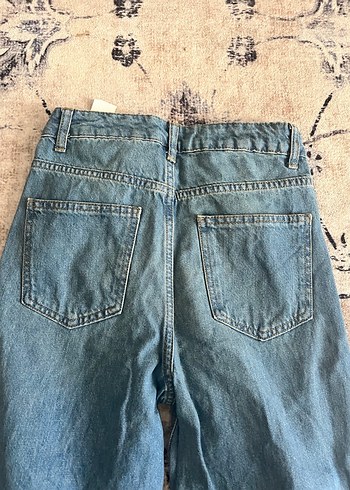 Düğmeli Salaş Kadın Mavi Denim Pantolon - Görsel 4