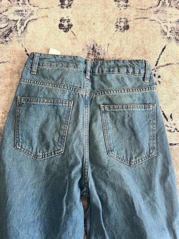 Düğmeli Salaş Kadın Mavi Denim Pantolon - Görsel 4