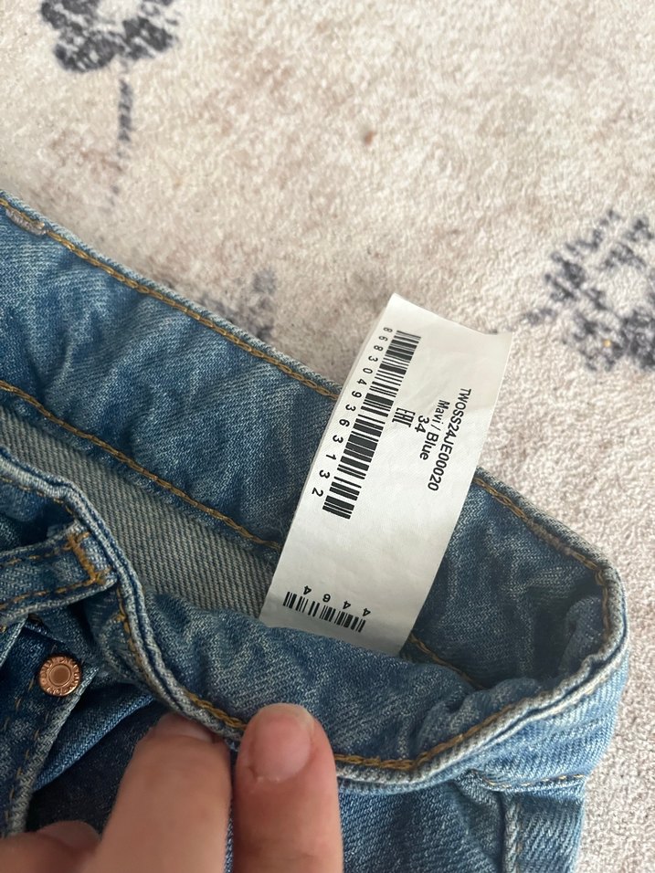 Düğmeli Salaş Kadın Mavi Denim Pantolon - Görsel 2