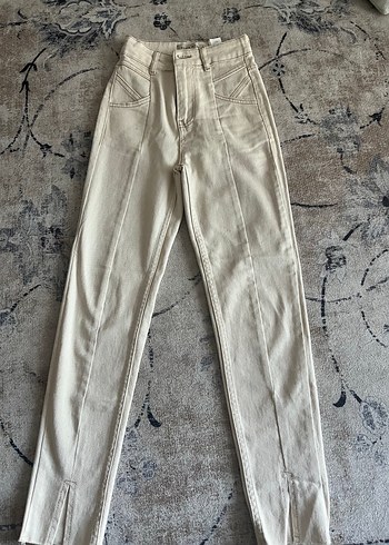 Düğmeli Bej Kadın Kot Pantolon - Görsel 6